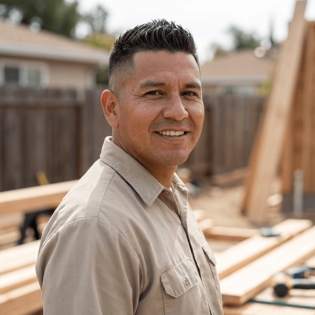 Man in his 50s with a gentle smile in a welcoming home setting