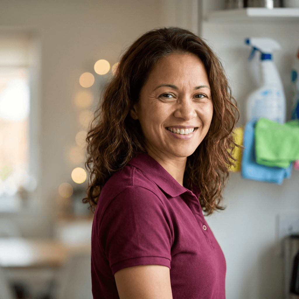 Aisha B. smiling by a window