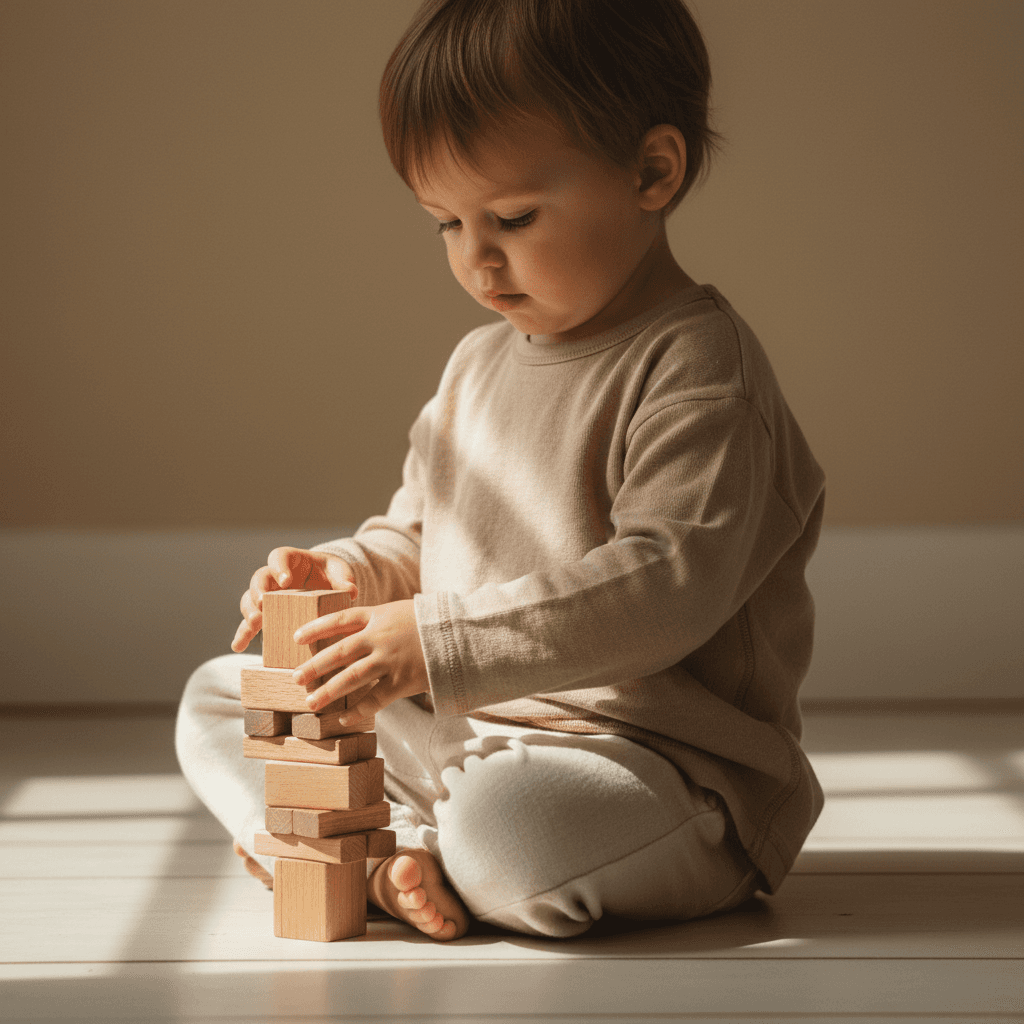 Child tracing a circle with small stones nearby